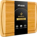 Large Wooden Cutting Board for Kitchen Meal Prep & Serving – Bamboo Cutting Boards with Juice Groove Side Handles, Charcuterie & Chopping Butcher Block – 100% Organic Bamboo, Pre Oiled, 16″ x 10″