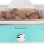 MegaChef 3.5 Quart Rectangle Casserole Slow Cooker with 3 Temperature Settings, Carry Handles and Locking Tempered Glass Lid (Turquoise)