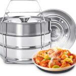 Instant Pot Insert for 6 & 8 Quart, 3 Tier Steamer Insert Pans 2 Interchangeable Lids and Sling for Instant Pot Pressure Cooker, Pot in Pot for Baking, Steaming & Casseroles