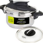 Universal (4.2 Quart / 4 Liter) Small Stainless Steel Easy Use Pressure Cooker + Extra Glass Lid, 5 Servings, Induction Compatible, Multipurpose Pot & Pressure Cooker