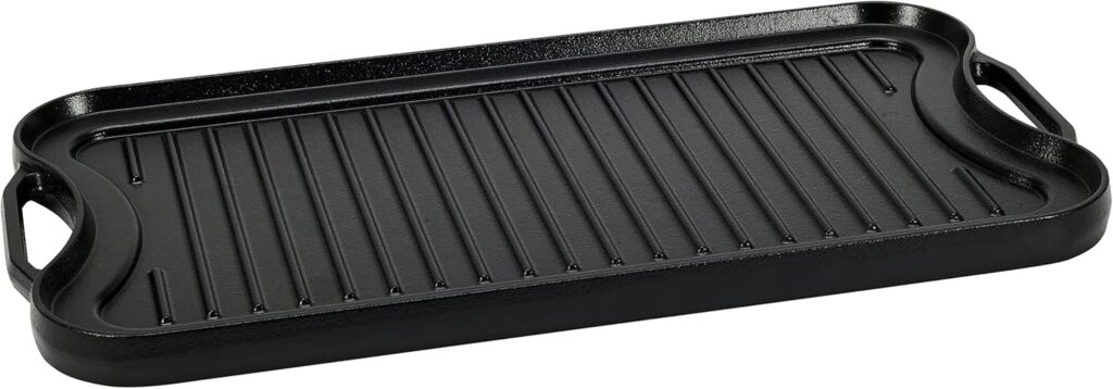 Amazon Basics Pre-Seasoned Cast Iron Reversible Rectangular Grill/Griddle, Black, 20 x 10.63 x 0.98 inch