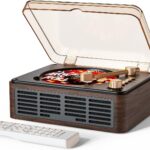 CD Player with Speakers Bluetooth Nostalgic Retro Portable CD Players for Home Wood Music Player FM Radio for HomeWired and Remote Control-Walnut Brown