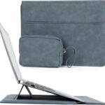 Allinside 13-14 Inch Laptop Sleeve Case for MacBook Pro 14″ 2021-2024/MacBook Air 13″ 2010-2017/MacBook Pro 13″ 2010-2015, Waterproof Matte PU Leather Sleeve Cover with Stand & Accessory Pouch, Blue