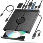 External Blu Ray Drive 7in1, Portable Blueray/DVD Drive for PC with USB 3.0/Type-C/SD/TF Card Ports, Support 100G Disc USB Blu Ray Drive External, Blu Ray Burner for Windows XP/7/8/10/11 Mac Laptop