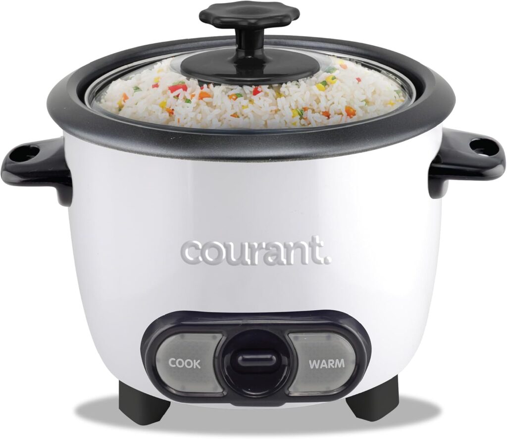 Courant Rice Cooker 6-Cup (Cooked), Removable Non-Stick Bowl, One Touch Rice Cooker, White
