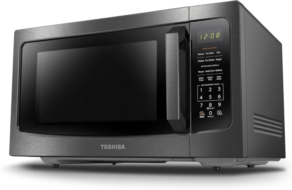 TOSHIBA ML-EM45P(BS) Countertop Microwave Oven with Smart Sensor and Position Memory Turntable, Function, 1.6 Cu.ft 13.6″ Removable Black Stainless Steel, 1200W