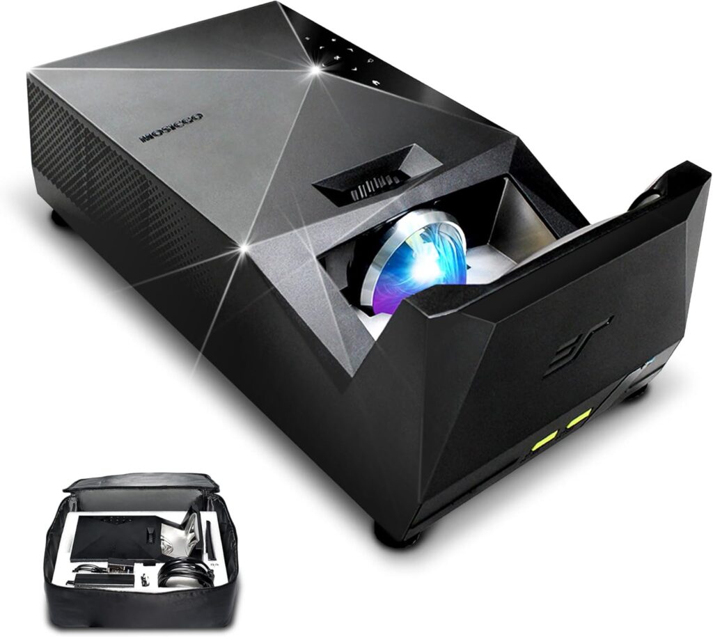 EliteProjector Ultra Short Throw Portable Outdoor Projector for Family Home Backyard Movie Night, Waterproof Projector 1080p, 1500 Lumens, Bluetooth and Built-in Battery, Compatible with iOS TV Stick