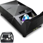 EliteProjector Ultra Short Throw Portable Outdoor Projector for Family Home Backyard Movie Night, Waterproof Projector 1080p, 1500 Lumens, Bluetooth and Built-in Battery, Compatible with iOS TV Stick