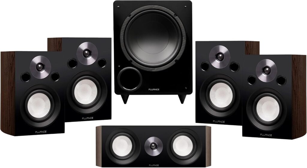 Fluance Reference Compact Surround Sound Home Theater 5.1 Channel Speaker System Including 2-Way Bookshelf, Center Channel, Rear Surround Speakers and DB10 Subwoofer – Natural Walnut (X851WC)