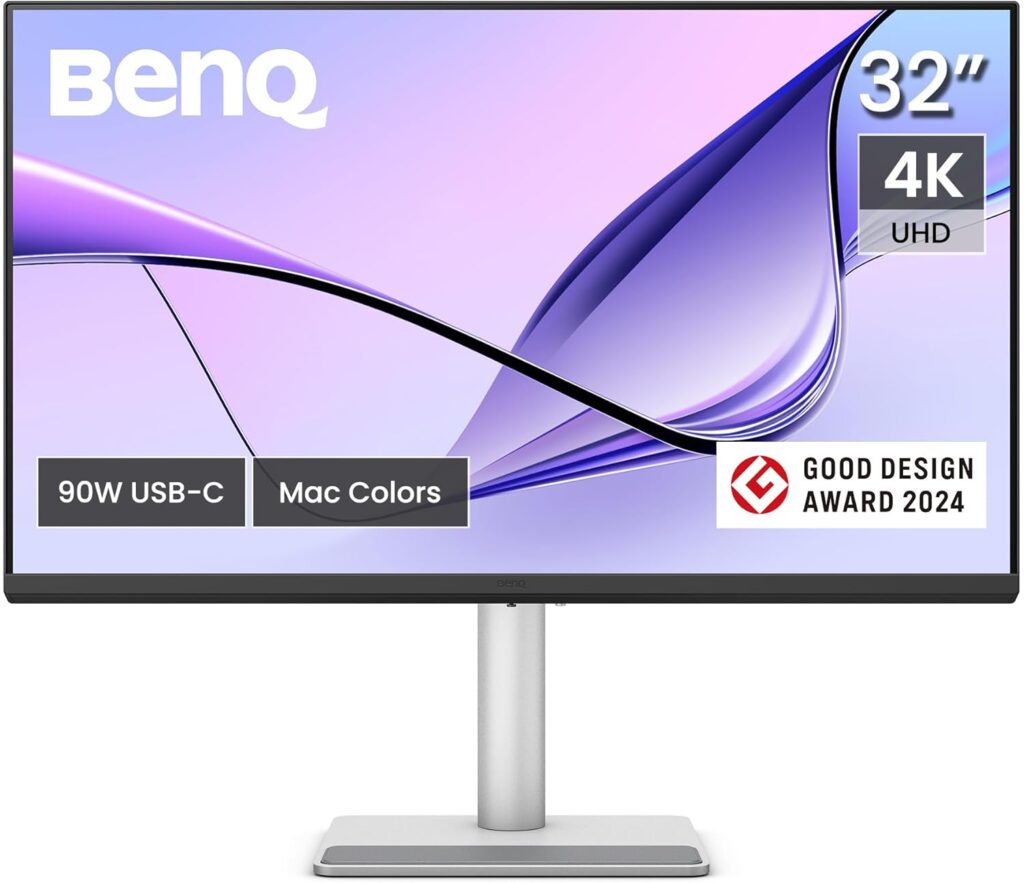 BenQ MA320U 32” 4K 3840×2160 Monitor for MacBook® Pro/Air, Dual USB-C, 90W Power Delivery, Mac Color Match, USB Hub, Brightness & Volume Control on Mac, Height & Tilt Adjustable Stand, P3 Color Gamut