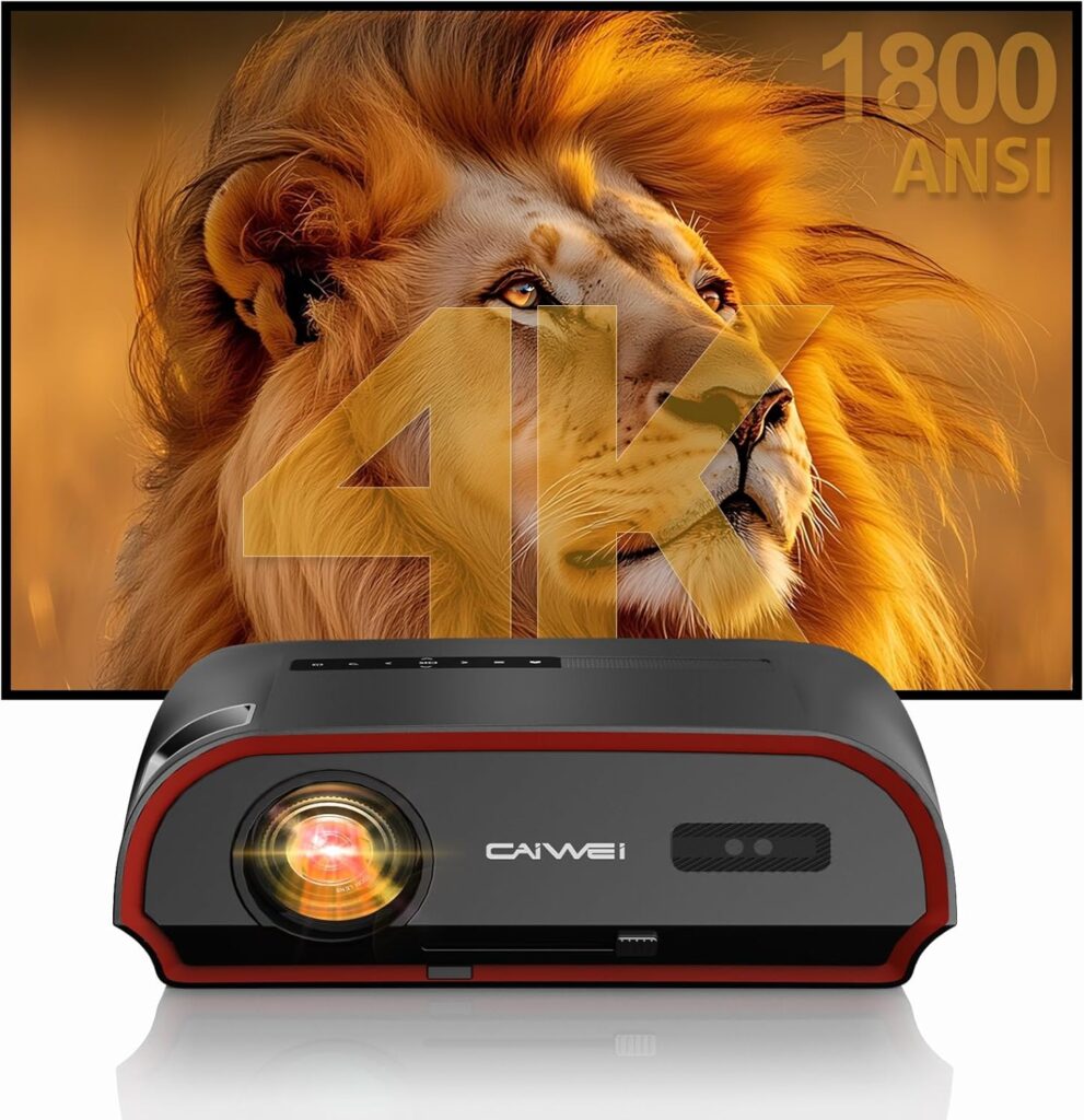 2025 Smart 4K Projector for Daylight Viewing |1800ANSI Lumens, Android TV & WiFi 6 | 300″ Home Theater & Outdoor Movie, DSP Audio & Bluetooth 5.2, HDMI , USB, Focus & Keystone, Rear Ceiling Mounted