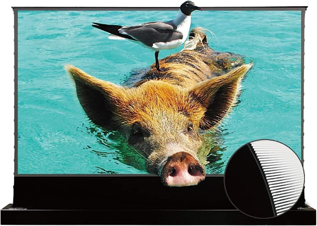 VIVIDSTORM Motorized Floor Rising UST ALR Projector Screen for Home Theater, Tensioned Wrinkle-Free Surface, Smart App and Voice Control, No Wall Mount Needed,VSDSTUST120H
