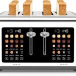 4 Slice Toaster Touch Screen, Stainless Steel Toasters Digital Timer, Dual Control Panel Toasters, 8 Shade Settings 6 Bread Types for Bagel, Cancel, Defrost 1650W Grey