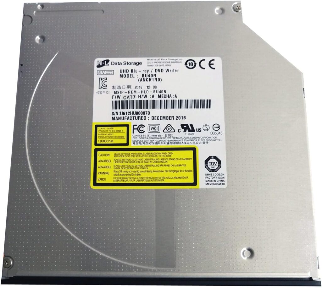 4K UHD Blu-ray/DVD Writer BU40N, SATA Interface, Black, Laptop/PC, 8MB Cache, 9.5mm Tray-Loading