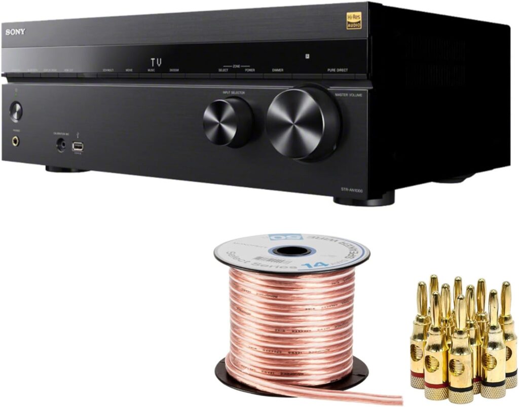 Sony STR-AN1000 7.2 Channel 8K Av Receiver with Dolby Atmos, DTS:X Bundle with Speaker Wire Accessory Kit (2 Items)