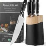 6-Piece Knife Block Sets,Stainless Steel Kitchen Knife Set with Block – High Carbon Black Knives, Dishwasher Safe,Holiday Gift