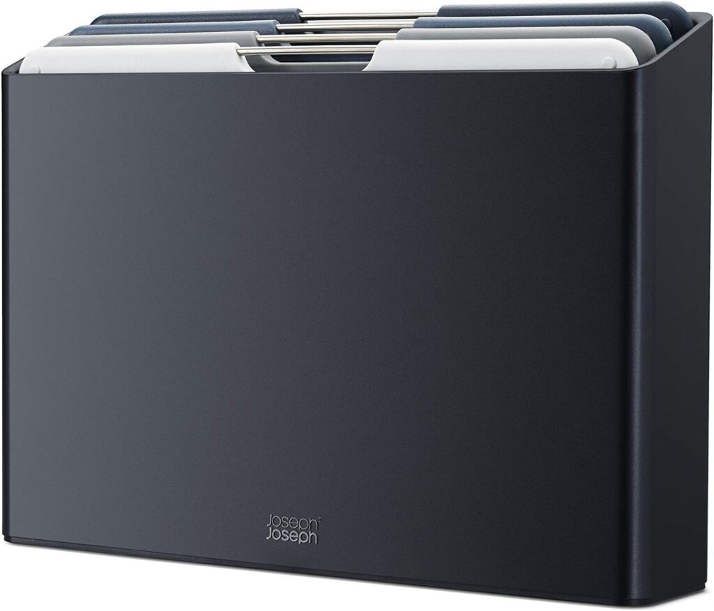 Joseph Joseph Folio 4-Piece Colour coded Cutting Board Set, Slimline case for organized Kitchen storage, Graphite