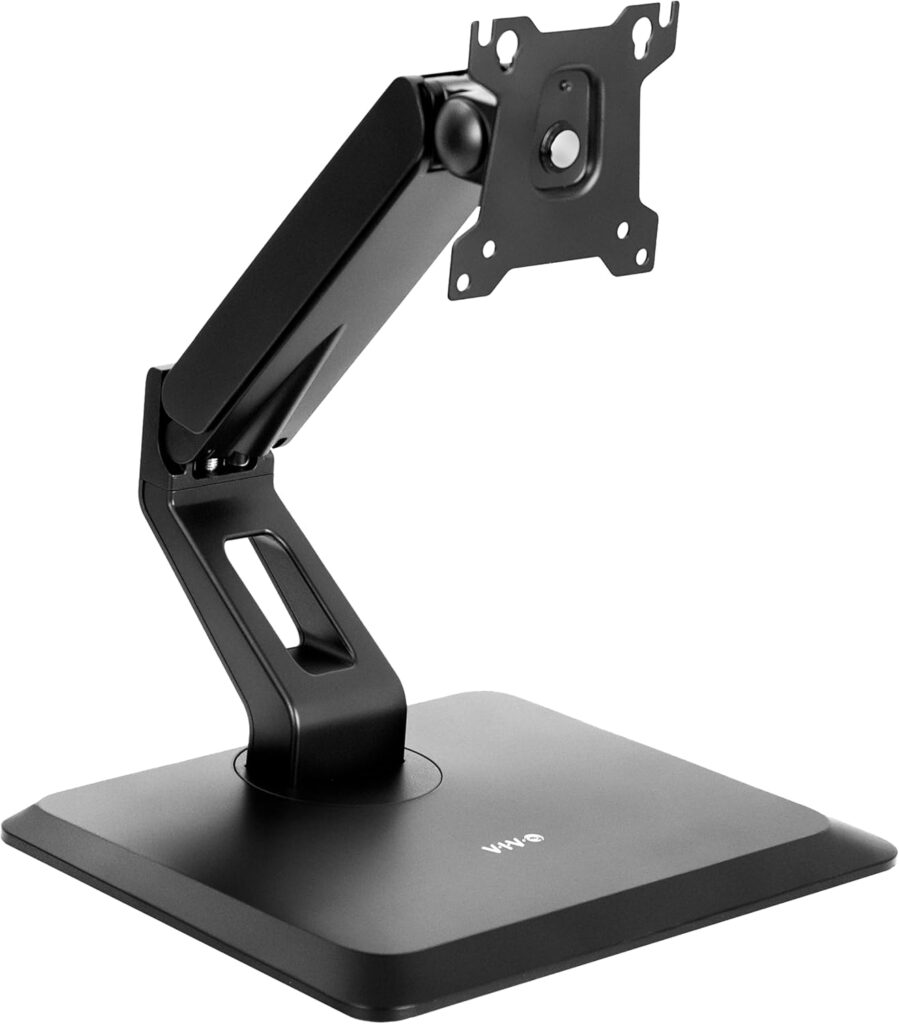VIVO Premium Single 17 to 32 inch VESA Monitor and Touch Screen Desk Stand with Rotating Base, Freestanding Pneumatic Height Adjustable Arm, 12 inch Maximum Screen Height, Black, STAND-V001R
