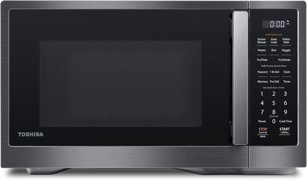 TOSHIBA ML4-EM12PA(BS) Countertop Microwave Oven with Smart Sensor, One-Touch Cooking, and 13 Auto Menus, 1000 Watts, 1.2 Cu.Ft. with 12.4-Inch Turntable, Black Stainless Steel