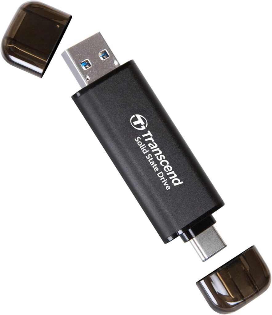 Transcend 256GB External SSD, Up to 1,050MB/s, Dual USB Flash Drive for iPhone&iPad&Mac, Windows&Android, Tablet&PC, Smart TV, USB 3.2 Gen 2 Thumb Drive Photo Stick, 2-in-1 Type C &Type A Memory Stick