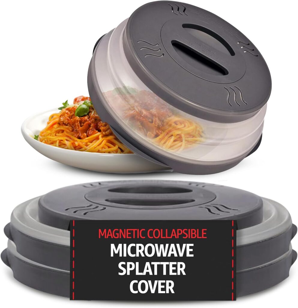 HOVER COVER Magnetic Microwave Splatter Cover 2.0, Collapsible 12-Inch BPA-Free Food Lid with Upgraded Magnets, Vented Plate Guard, Dishwasher Safe, Space-Saving Magnetic Storage – Gray 2 – Pack