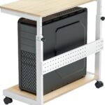 EUREKA ERGONOMIC PC Stand Computer Cart, Height Adjustable Tower Stand 2-Tier Suit for ATX Case Printer, Metal Rolling Cart on Wheels for Gaming Home Office, Maple