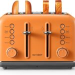 BUYDEEM DT640 4-Slice Toaster, Extra Wide Slots, Retro Stainless Steel with High Lift Lever, Bagel and Muffin Function, Removal Crumb Tray, 7-Shade Settings,Orange