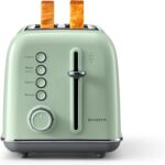 BUYDEEM DT620 2-Slice Toaster, Extra Wide Slots, Retro Stainless Steel with High Lift Lever, Bagel and Muffin Function, Removal Crumb Tray, 7-Shade Settings,Cozy Greenish