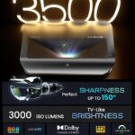 AWOL VISION LTV-3500 Pro with 120″ Motorized Floor Rising Screen Bundle,4K 3D HDR10+ Dolby Vision & Atmos Ultra Short Throw Triple Laser Projector with 120″ Motorized Floor Rising Screen