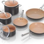 Ninja Pots and Pans Set Non Stick | Extended Life Premium Ceramic Cookware Set | 9-Piece Nonstick | PTFE Free | Oven Safe to 550°F | Induction Compatible | Frying Pan x3 | Cooking Pot x3 | CW99009