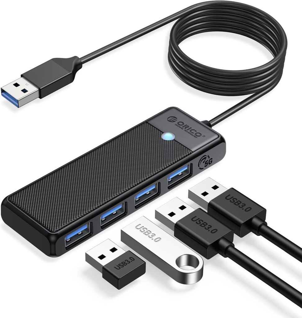 ORICO USB 3.0 Hub, 4-Port USB Hub with Long Cable, Ultra Slim USB Splitter for Laptop MacBook Pro, iMac, Surface Pro, XPS, PS5,PC, Flash Drive, Mobile HDD (Black/6ft)