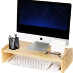 KINLINK Solid Wood Monitor Stand Riser, Monitor Riser with 2 Adjustable Height, 15.8 inch Computer Riser for Computer, iMac, PC, Printer, Computer Monitor Stand for Home & Office, Natural