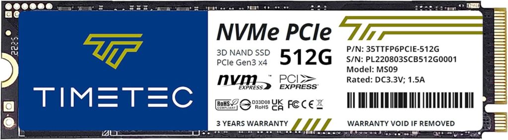 Timetec 512GB SSD NVMe PCIe Gen3x4 8Gb/s M.2 2280 3D NAND High Performance SLC Cache Read/Write Speed Up to 2,000/1,600 MB/s Internal Solid State Drive for PC Laptop and Desktop