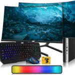 HP G5 Tiny Mini Desktop PC, Intel Core i5, 16GB RAM, 1TB SSD with Dual 24 inch Curved Monitor, RGB Kit and Webcam, Windows 11 (Renewed)