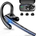 New Bee Bluetooth Headset V5.1 Bluetooth Earpiece Dual Mic with 500mAh Charging Case 72H Talk Time Wireless Hand-Free Headsets with Mute Button for Cell Phone Calls Driving Computer Work