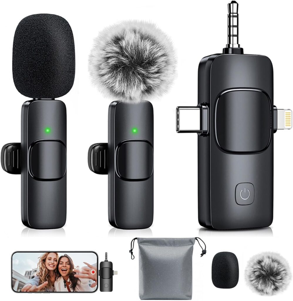 3-in-1 Mini Microphone for iPhone: Wireless Lavalier Microphones for iOS/Android/Camera – Noise Reduction Lapel Mic forLive Stream – HiDefSound for Video Mavericks