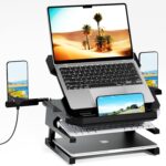 OImaster Laptop Stand for Desk, Phone Stand, Extended Laptops Riser, Elevator, 3 Height Adjustable, Rotatable Base, 10-17 Inches