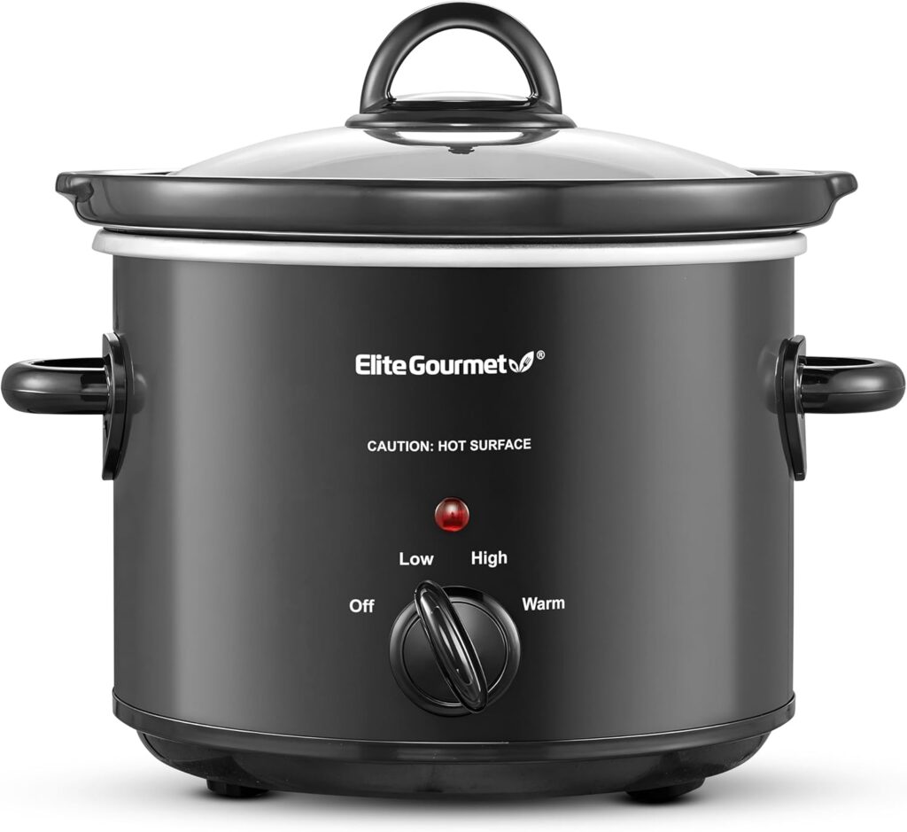 Elite Gourmet MST-350B Electric Slow Cooker, Adjustable Temp, Entrees, Sauces, Stews & Dips, Dishwasher Safe Glass Lid & Crock (3 Quart, Black)