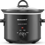 Elite Gourmet MST-350B Electric Slow Cooker, Adjustable Temp, Entrees, Sauces, Stews & Dips, Dishwasher Safe Glass Lid & Crock (3 Quart, Black)