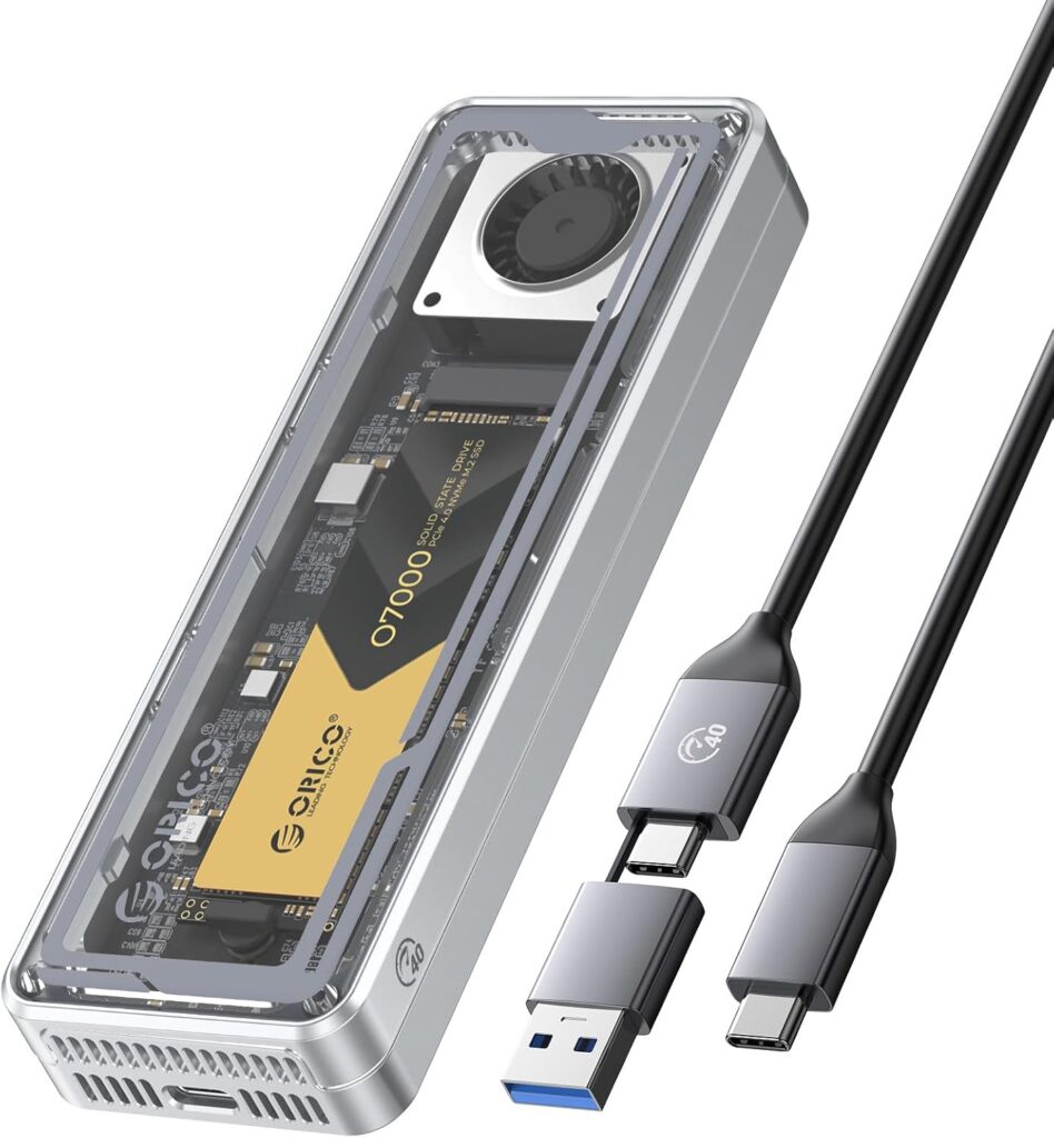 ORICO 40Gbps M.2 NVMe SSD Enclosure with Cooling Fan, Tool-Free Installation Aluminum Crystal NVMe Case, Support 2280 M2 Solid State Drive, Compatible with Thunderbolt 3/4 USB4/3.2/3.1/3.0