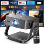 [Built-in Apps/Dolby Audio] FUDONI Smart Projector with WiFi 6 and Bluetooth, 1080P Full HD Projector with Netflix/ Prime Video/Youtube, Zoom Correction, Movie Proyector for Home & Outdoor