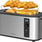 Toaster 4 Slice with Countdown Timer, Extra Wide Slots for Bagels and Waffles, 6 Browning Settings, Removable Crumb Tray, Stainless Steel