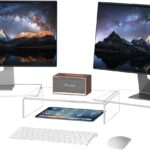 X-cosrack Clear Acrylic Monitor Stand Riser, 3 Shelves Adjustable Dual Monitor Stand with Anti-Slip Mat, Premium Desk Organizer for Home Office, Laptops, PCs, Printers, TVs