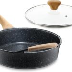 Deep Nonstick Frying Pan with Lid, 4.5 QT Swiss Granite Coating Sauté Pan, 12 Inch Healthy Non Stick Skillet Cooking Pan and Helper Handle with Silicone Cover, PFOA Free, Induction Ready.