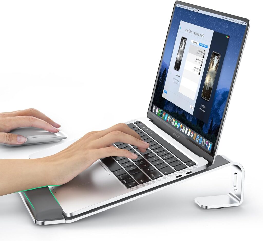 Laptop Stand for Desk, Laptop Stand with Wrist Support, Ergonomic Detachable Laptop Riser, Mount, Riser Holder Notebook Stand for MacBook Air Pro, HP, Dell, XPS, HP (10-17″) Laptops – Silver