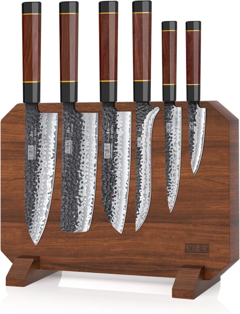 HOSHANHO 7 Pieces Knife Set with Magnetic Knife Block, Japanese High Carbon Steel Kitchen Knife Set, Ultra Sharp Chef Knives Set with Ergonomic Handle