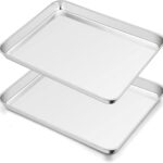 TeamFar Toaster Oven Pan Set of 2, Stainless Steel Toaster Oven Baking Tray Ovenware, 12.5’’x 9.5’’x1’’, Non Toxic & Healthy, Rust Free & Mirror Finish, Easy Clean & Dishwasher Safe