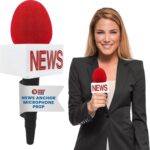 Nicky Bigs Novelties Adult News Anchor Microphone Prop – Fake News Microphone with Flag, Plastic Wireless prop for Reporter, Anchorman, Journalist Costume, Career Day, Halloween – Black, One Size