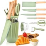Knife Set, 7-Piece Kitchen Knife Set with Sharp Chef and Meat Knives, Anti-Rust Utility Knives Set for Kitchen, Kitchen Knife Block Set (Green)