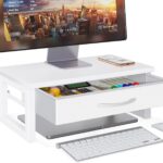 Desk Organizers and Accessories, Computer Monitor Stand Riser with Drawer, White Laptop Stand for Desk with Storage, Office Organization, Wood